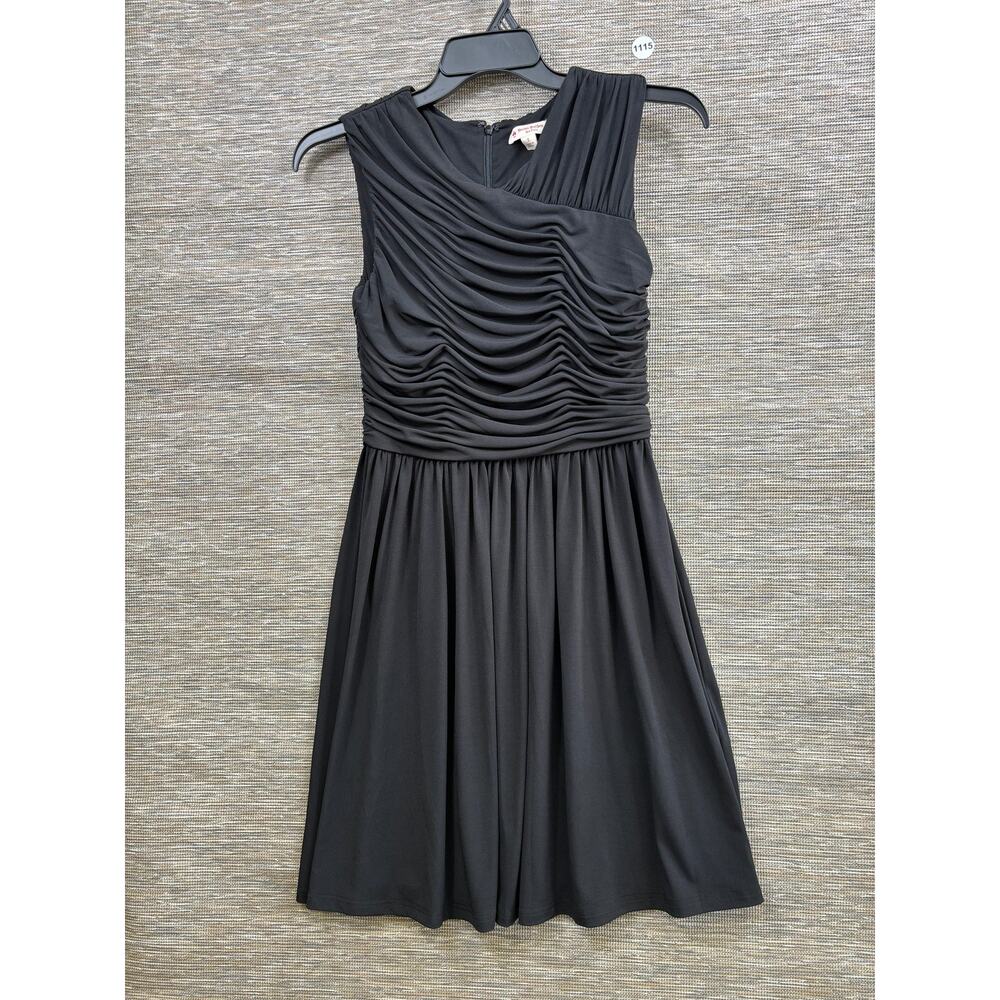 Brooks Brothers Red Fleece Dress Womens S Black Ruched Fit & Flare Knee Length